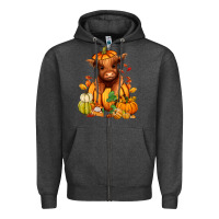 Charcoal Heather Fall Autumn heifer pumpkin Zipper Hoodie - RanaPortraitStore