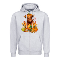 Heather Grey Fall Autumn heifer pumpkin Zipper Hoodie - RanaPortraitStore