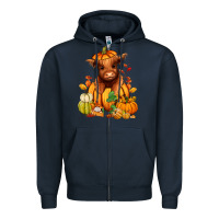 Navy Fall Autumn heifer pumpkin Zipper Hoodie - RanaPortraitStore