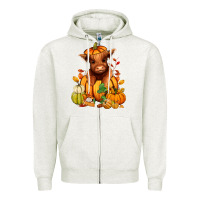 Oatmeal Heather Fall Autumn heifer pumpkin Zipper Hoodie - RanaPortraitStore