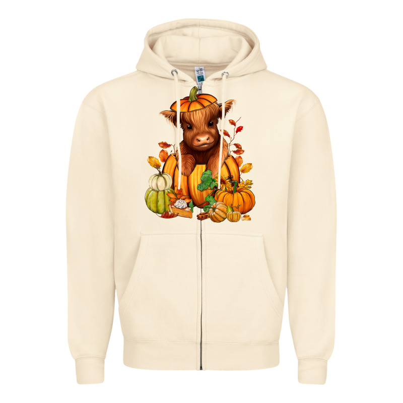 Fall Autumn Heifer Pumpkin Zipper Hoodie by RanaPortraitStore | Teevron