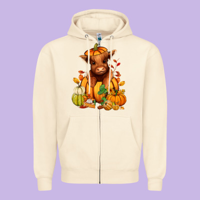 Fall Autumn Heifer Pumpkin Zipper Hoodie Designed By Ranaportraitstore