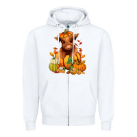 White Fall Autumn heifer pumpkin Zipper Hoodie - RanaPortraitStore