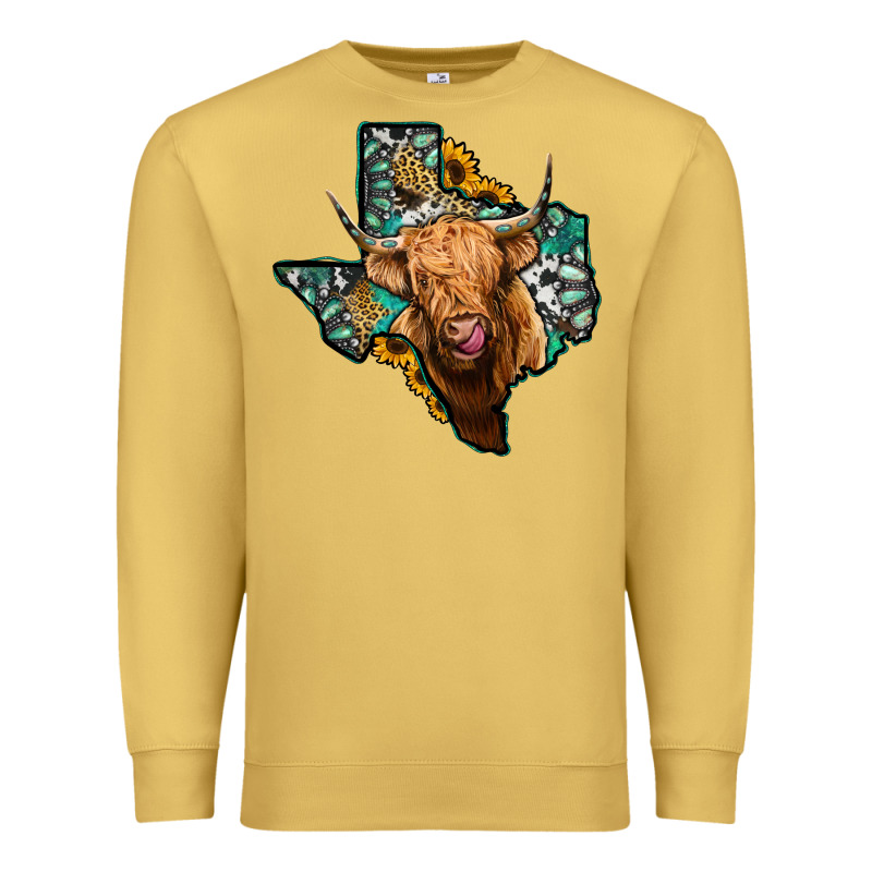 Texas Map Highland Cow Premium Sweatshirt by Jasminsmagicworld | Teevron