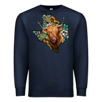 Navy texas map highland cow Premium Sweatshirt - Jasminsmagicworld