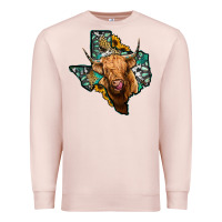 Pale Pink texas map highland cow Premium Sweatshirt - Jasminsmagicworld
