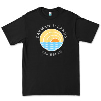Black cayman islands retro colorful ocean sunset palm tree novelty Premium Tee - linhVisuals