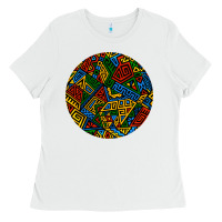 White african fabric pattern round earrings 3 Ladies Tee - BundleAndBundleShop