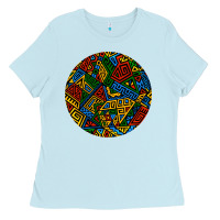 Baby Blue african fabric pattern round earrings 3 Ladies Tee - BundleAndBundleShop