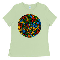 Matcha african fabric pattern round earrings 3 Ladies Tee - BundleAndBundleShop