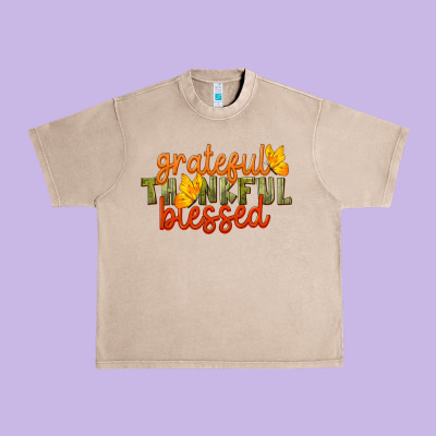 Fall Grateful Thankful Blessed Urban Heavy Tee Designed By Lillyallendesigns