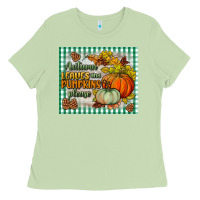 Matcha autumn leaves and pumpkins please mouse pad Ladies Tee - BundleAndBundleShop