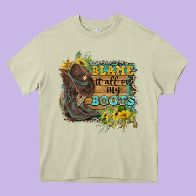 Blame It All On My Boots Heavy Core Tee Designed By Fadigitalartstudio