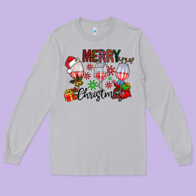 Merry Christmas Long Sleeve Tee Designed By Cowhidedigitalart