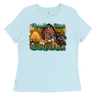 Baby Blue pumpkin kisses harvest wishes Ladies Tee - BundleAndBundleShop