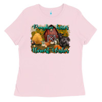Bubblegum Pink pumpkin kisses harvest wishes Ladies Tee - BundleAndBundleShop