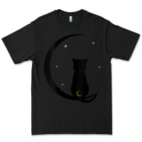 Black womens double moon cat Premium Tee - linhVisuals