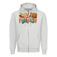 Dove Grey Hello pumpkin Zipper Hoodie - RanaPortraitStore