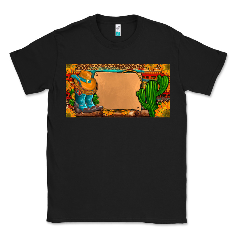Custom Cowboy Boots Aztec Sunflowers Leopard License Plate Classic Tee by Artiststas | Teevron