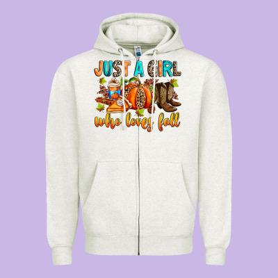 Just A Girl Who Loves Fall Zipper Hoodie Designed By Ranaportraitstore