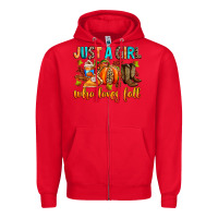 Red Just a girl who loves Fall Zipper Hoodie - RanaPortraitStore
