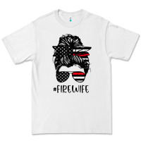 Fire Wife Messy Bun Firefighter Wife Thin Red Line Husband Premium Tee | Teevron