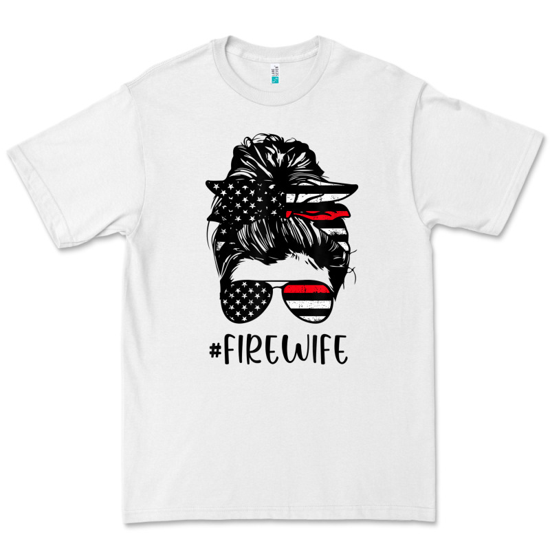 Fire Wife Messy Bun Firefighter Wife Thin Red Line Husband Premium Tee by linhVisuals | Teevron