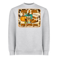Heather Grey just a girl who loves fall cowhide background Heavyweight Sweatshirt - Jasminsmagicworld
