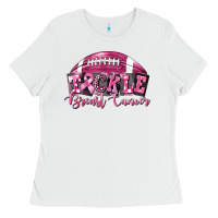 White Tickle Breast Cancer Football Ladies Tee - FaDigitalArtStudio
