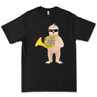 Black funny sloth wearing sunglasses playing french horn Premium Tee - linhVisuals