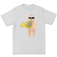 Dove Grey funny sloth wearing sunglasses playing french horn Premium Tee - linhVisuals