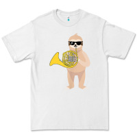 White funny sloth wearing sunglasses playing french horn Premium Tee - linhVisuals
