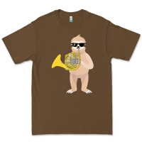 Cacao funny sloth wearing sunglasses playing french horn Premium Tee - linhVisuals