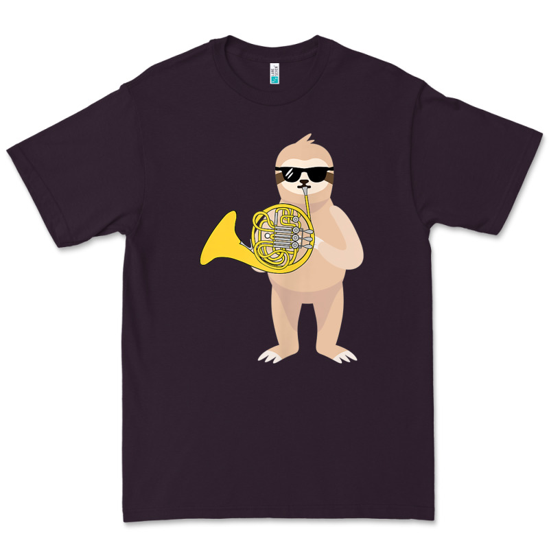 Funny Sloth Wearing Sunglasses Playing French Horn Premium Tee by linhVisuals | Teevron