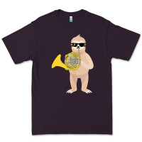 Plum funny sloth wearing sunglasses playing french horn Premium Tee - linhVisuals