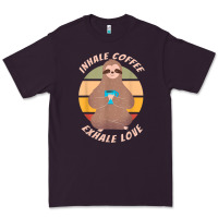 Plum inhale coffee exhale love sloth namaste yoga lover Premium Tee - linhVisuals