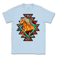 Dusty Blue Aztec Symbol White Horse Classic Tee - FaDigitalArtStudio