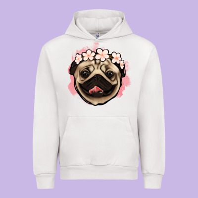 Pug Floral Urban Hoodie Designed By Jasminsmagicworld