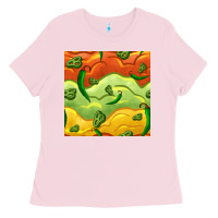 Bubblegum Pink mexican sauce and jalapeno seamless pattern Ladies Tee - BundleAndBundleShop