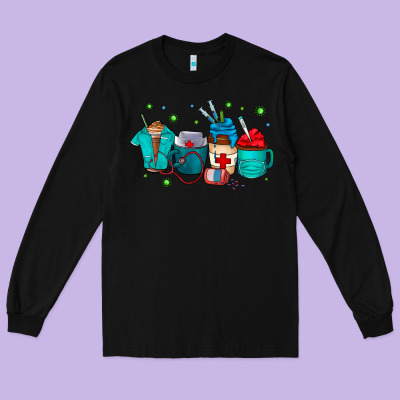 Nurse Drink Coffee Long Sleeve Tee Designed By Cowhidedigitalart