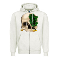 Oatmeal Heather St patrick's day Skull with clovers Zipper Hoodie - Jasminsmagicworld