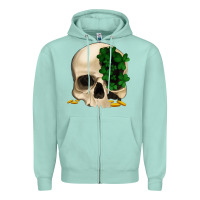Seafoam St patrick's day Skull with clovers Zipper Hoodie - Jasminsmagicworld