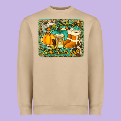 Just A Girl Who Loves Fall Background Heavyweight Sweatshirt Designed By Jasminsmagicworld