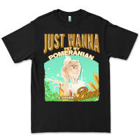 Black pommeranian t  shirt dog owner, just wanna pet my pommeranian & drink Premium Tee - linhVisuals