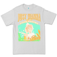 Dove Grey pommeranian t  shirt dog owner, just wanna pet my pommeranian & drink Premium Tee - linhVisuals