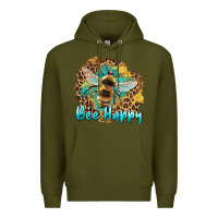 Army Green bee happy Premium Hoodie - Artiststas