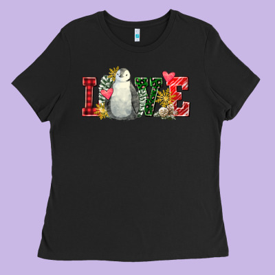Christmas Penguin Love Ladies Tee Designed By Fadigitalartstudio