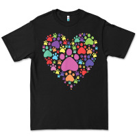 Black heart paw print dog cat lover valentines day t shirt Premium Tee - linhVisuals