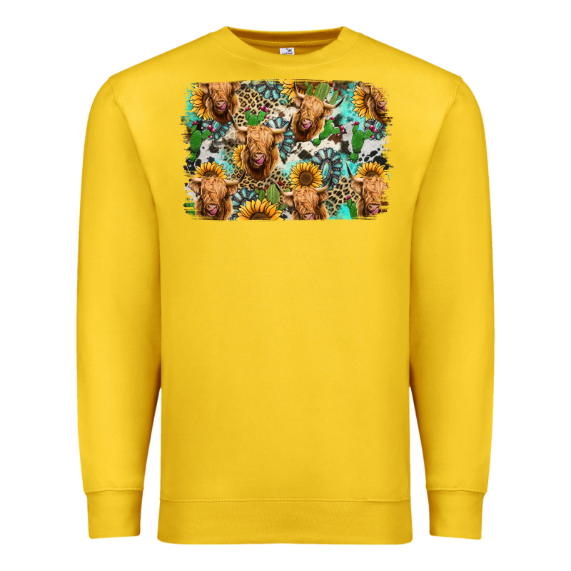 Highland Cow Western Background Premium Sweatshirt by Jasminsmagicworld | Teevron