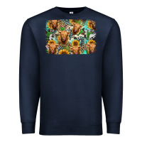 Navy highland cow western background Premium Sweatshirt - Jasminsmagicworld